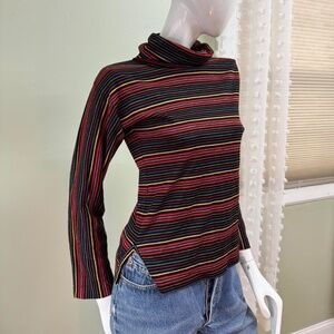 Vintage 70s Genesis Sparkly Rainbow Stripe Mock Neck Top – Single Stitch